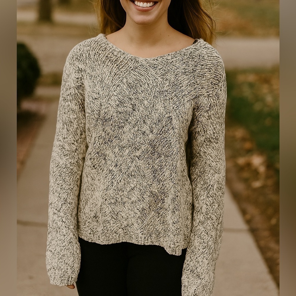 EILEEN FISHER Marled Peruvian Organic Cotton Sweater Gray size Large
